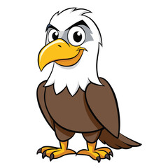 A smiling cartoon eagle stands proudly, displaying its brown feathers and fierce yellow beak