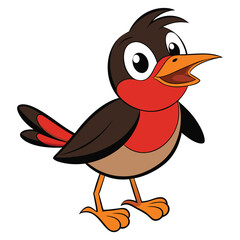 Cartoon robin with an open beak stands playfully against a white background, showcasing its charm