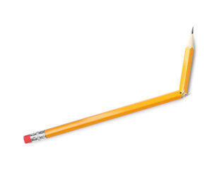 One broken graphite pencil on white background, top view