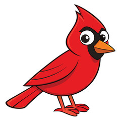 Cartoon red cardinal bird stands cheerfully with its bold outlines and cute face