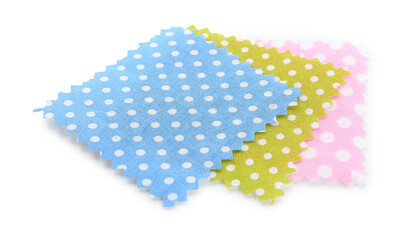 Samples of fabrics with polka dot pattern isolated on white