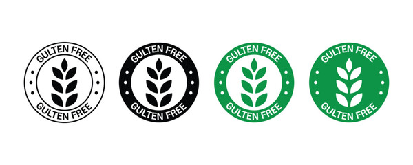 Gluten free label vector icons set. No wheat symbols. Outline no gluten symbol. gluten free food package or dietetic product nutrition sign. Vector Illustration.