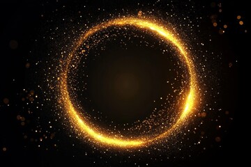 Golden Sparkle Circle Frame on Black, Glitter, Bokeh