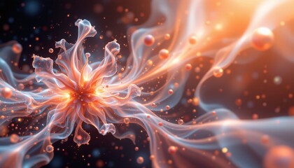 create an illustration of a digital fractal in an ethereal light style, featuring a clear and distinct subject on the left side