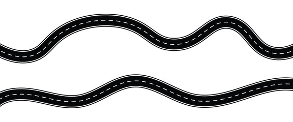 Winding curves road, winding road from top view.  wavy road with winding curves and horizontal path. vector illustration.