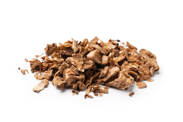 Pile of dry chicory roots isolated on white