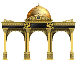 The luxurious entrance of the palace with golden arches