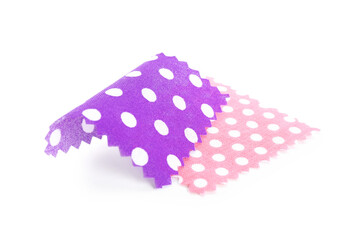 Samples of fabrics with polka dot pattern isolated on white