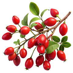 Bright red goji berries clustered on a branch with vibrant green leaves