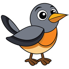 Cartoon robin with gray head and orange chest is standing upright