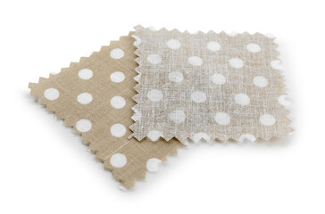 Samples of fabrics with polka dot pattern isolated on white