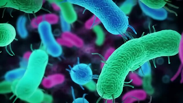 Microscopic View 3D Bacteria Multiplying & Moving Simulation