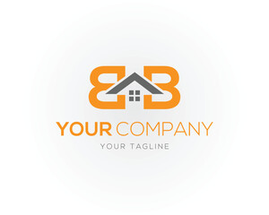 Creative letter BB house logo vector template for real estate businesses and branding initiatives with modern design and orange color scheme