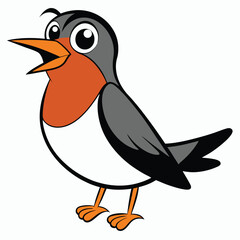 Cartoon robin with open beak and cute eyes seems ready to sing loudly