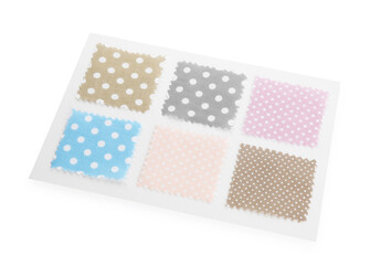 Samples of fabrics with polka dot pattern isolated on white