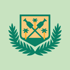 Abstract shield design with palm trees and foliage representing a tropical theme