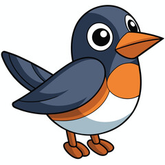 Cartoon robin with blue feathers and an orange breast stands attentively