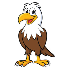 A happy cartoon bald eagle stands upright showcasing its cheerful and friendly demeanor