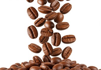 Naklejka premium Falling roasted coffee beans isolated on white background
