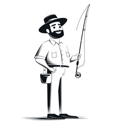 Cheerful Fisherman Holding a Rod