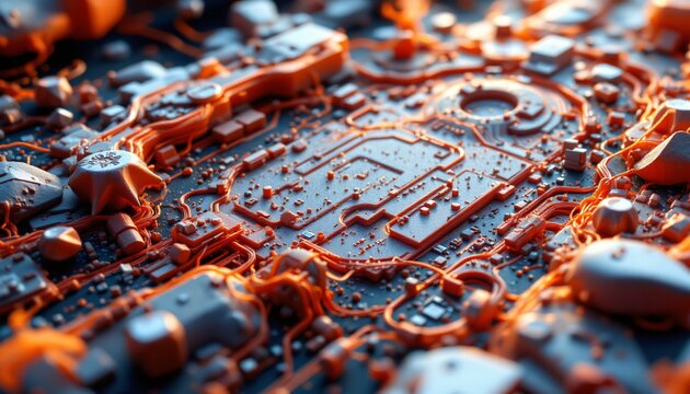 create a three dimensional, abstract technology image with fractal texture using puter generated methods