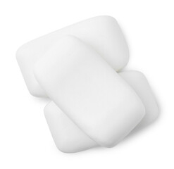 Three soap bars isolated on white, top view. Personal hygiene