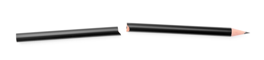One broken graphite pencil isolated on white, top view