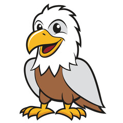 A cheerful cartoon eagle with white feathers and golden beak smiles warmly at the viewer
