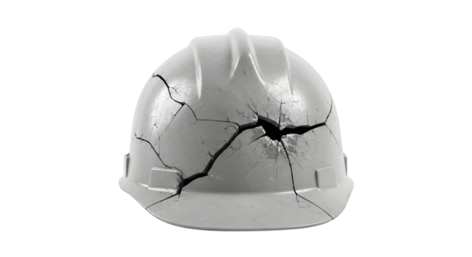 Cracked White Hardhat on Transparent Background