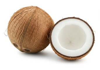 Coconut and half isolated on white background, tropical fruit