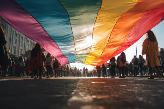 Vibrant Pride Parade Celebration: Rainbow Flags, Diversity & Unity in City Festival