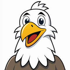 Cheerful cartoon bald eagle displays a vibrant yellow beak and feathery white plumage