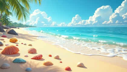 Seashells on Beach Scene