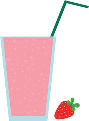 Strawberry milkshake with straw. Isolated vector illustration.