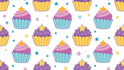 Sweet Cupcakes and Star Design with White Background