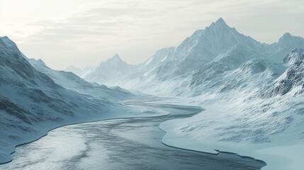 Obraz premium Rivers carving paths through the snowy mountain landscape