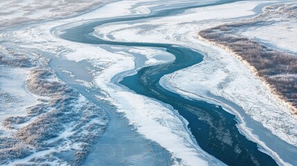 Rivers winding like silver ribbons through frozen valleys