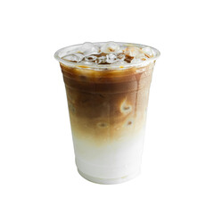 Iced of latte coffee cup on plastic cup isolated white background.