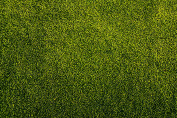 Aerial view of lush green grass field, showcasing vibrant and uniform texture. image captures natural beauty and simplicity of well maintained lawn