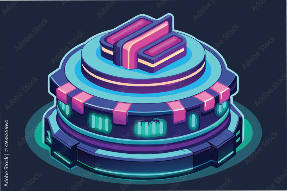 Leinwandbilder modern vector illustration of a futuristic geometric structure with glowing elements and a central p