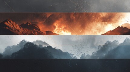 A Striking layered landscape with dramatic mountain ranges and artistic effects