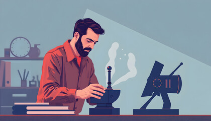 press of a man, flat design. with white shades