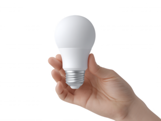 A hand is gently holding a pristine white LED lightbulb against a clean, bright background, illustrating energy efficiency and modern lighting technology now.