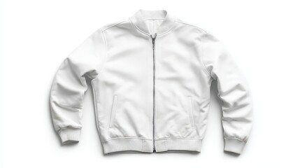 Fototapeta premium A 4K photo of blank White Bomber Jacket Mockup on white background.