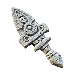A Stone Arrow with Olmec Feathered Serpents Quetzal Isolated on Transparent Background