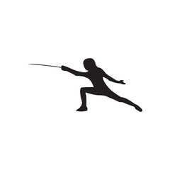 Dynamic Vector Illustration of Fencers in Action Featuring Black Silhouettes  Athletes Engaged in a Sword Duel Showcasing Competitive Fencing Poses Isolated on a Clean White Background