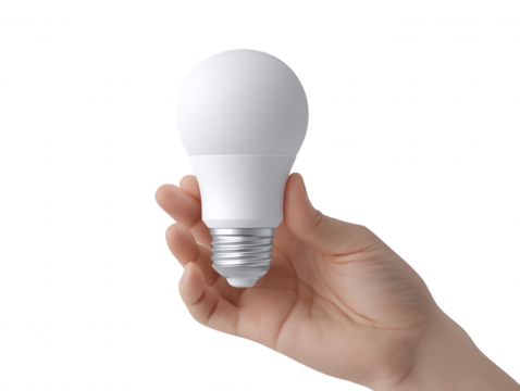 A hand is gently holding a pristine white LED lightbulb against a clean, bright background, illustrating energy efficiency and modern lighting technology now.