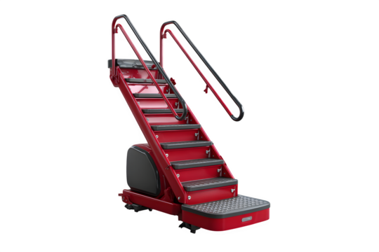 Ultra HD smooth 360 rotation of commercial stair climber with anti-slip pedals, isolated on transparent background