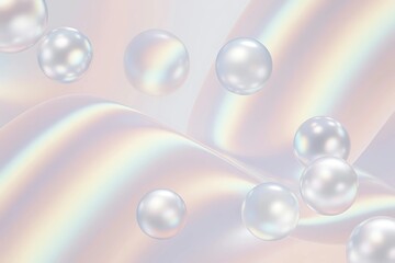 Iridescent background with floating pearl spheres