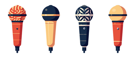 Stylized Japanese-Inspired Microphone Vector Set with Ornamental Designs and Bold Colors on White Background (5)
